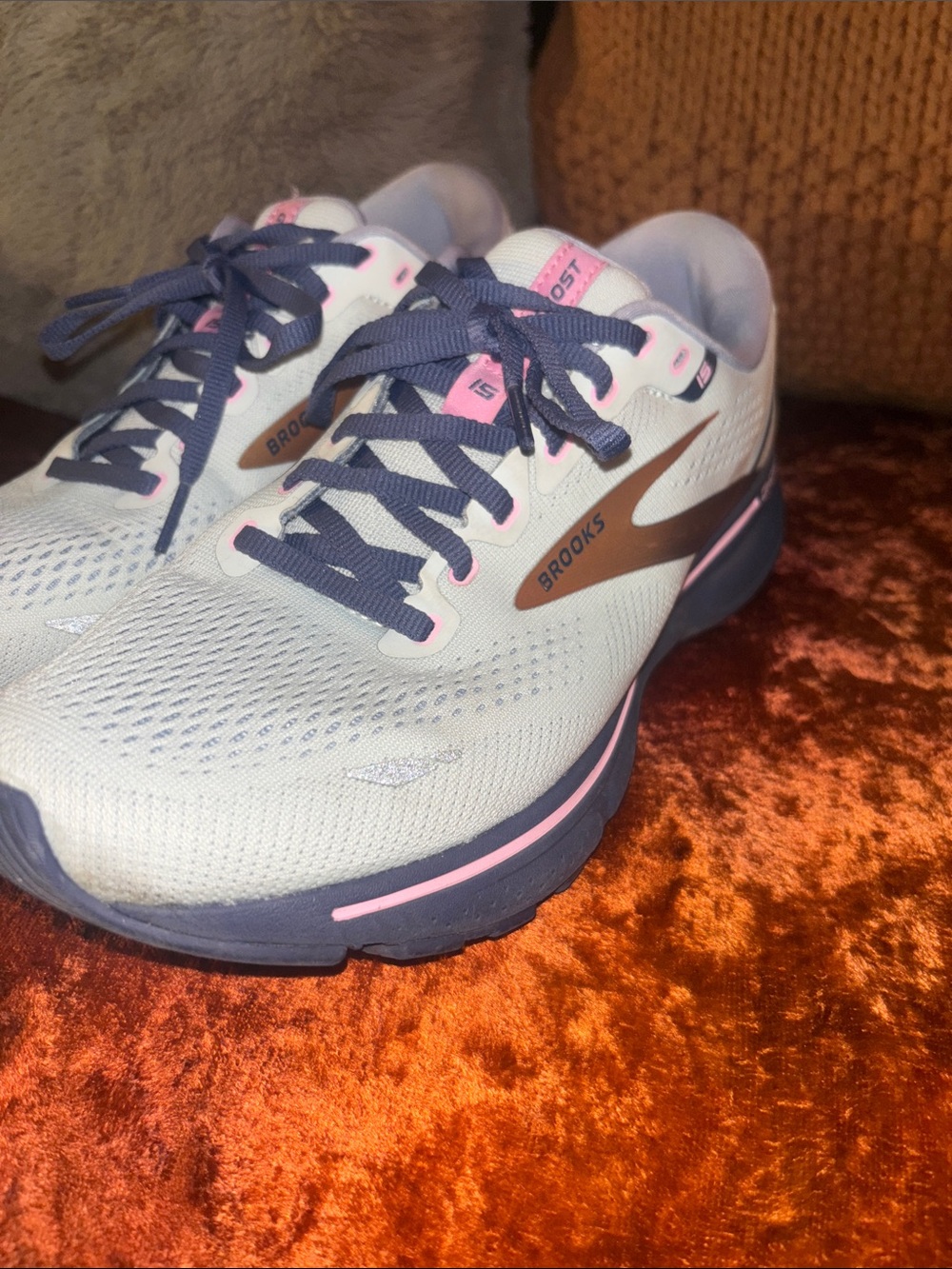 Brooks Women's ghost 15 Gray, Lavender, and pink Running Shoes with Pink Accents